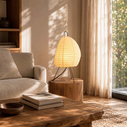 Organic modern living room reading nook with Akari 1N table lamp - stuberlighting