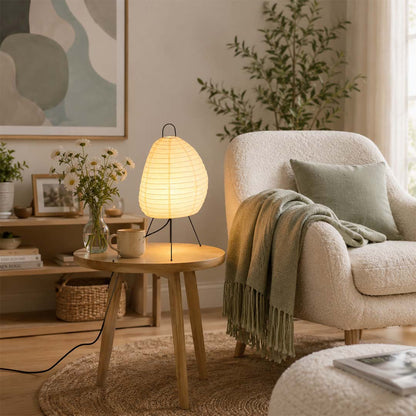 Organic modern living room reading nook with Akari 1N table lamp - stuberlighting