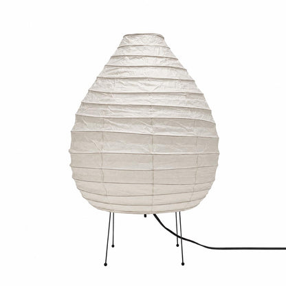 The detailed ribbed texture of an unlit Akari 22N Paper Lantern Lamp against a white background by Stuber Lighting.