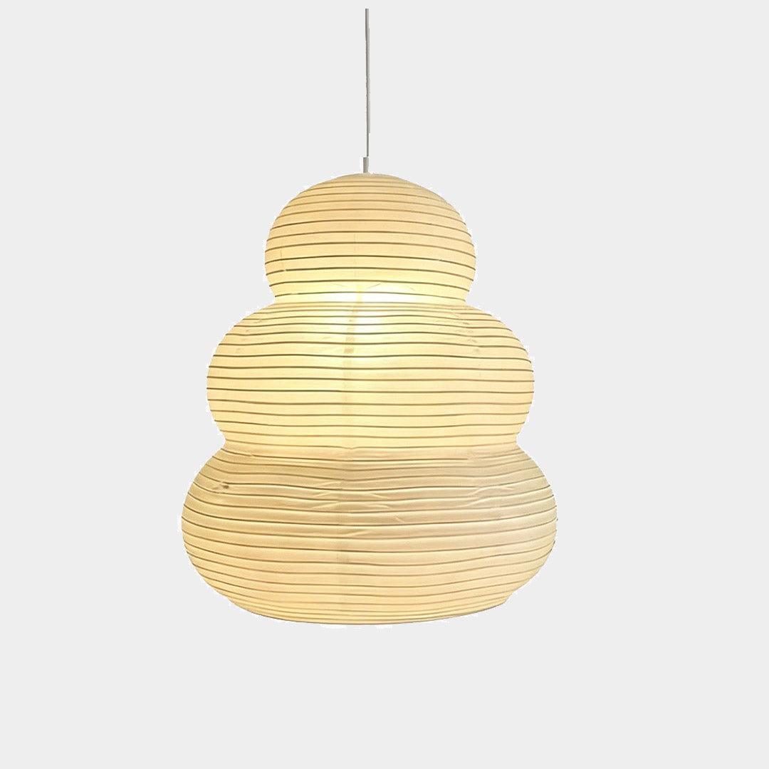 Glowing Akari 24N paper pendant light by Isamu Noguchi style - Stuber Lighting