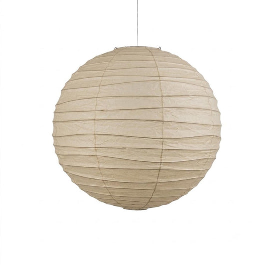 An extra large 120cm round Washi paper pendant light with a ribbed texture, a minimalist Japandi oversized hanging ceiling lamp.