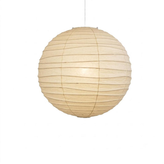 An extra large 120cm round Washi paper pendant light with a ribbed texture, a minimalist Japandi oversized hanging ceiling lamp.