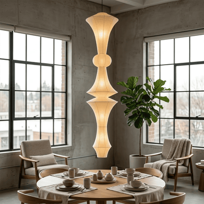 Akari E model pendant light in a minimalist dressing room setting.