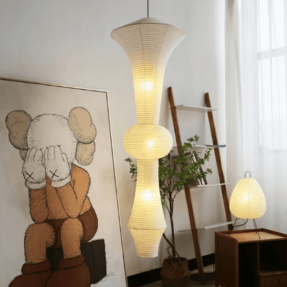 Akari E model pendant light in a minimalist dressing room setting.