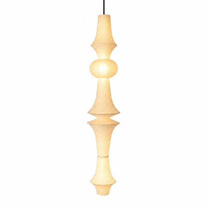 Glowing Akari E-Series Washi paper pendant light in Japandi art deco style - stuberlighting