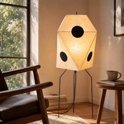 Japandi bedroom decor featuring Akari UF3-Q rice paper vertical light - stuberlighting