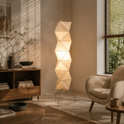 Akari UF4-L8 floor lamp reading nook corner soft glow washi paper tall sculptural American home lifestyle interior styled