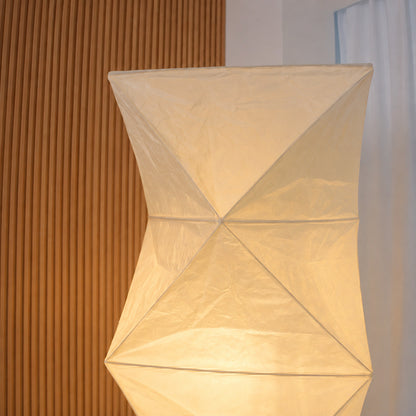 Akari UF4-L8 floor lamp washi rice paper shade texture translucent glow ribbed frame detail close up craftsmanship