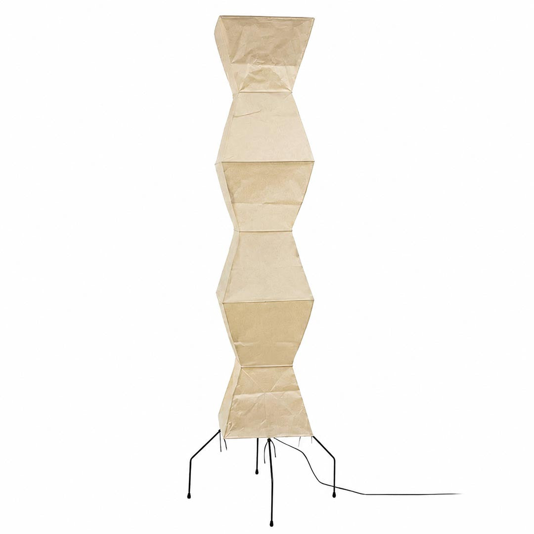 Geometric origami-style silhouette of an unlit Akari UF4-L9 Floor Lamp on a clean white background by Stuber Lighting.