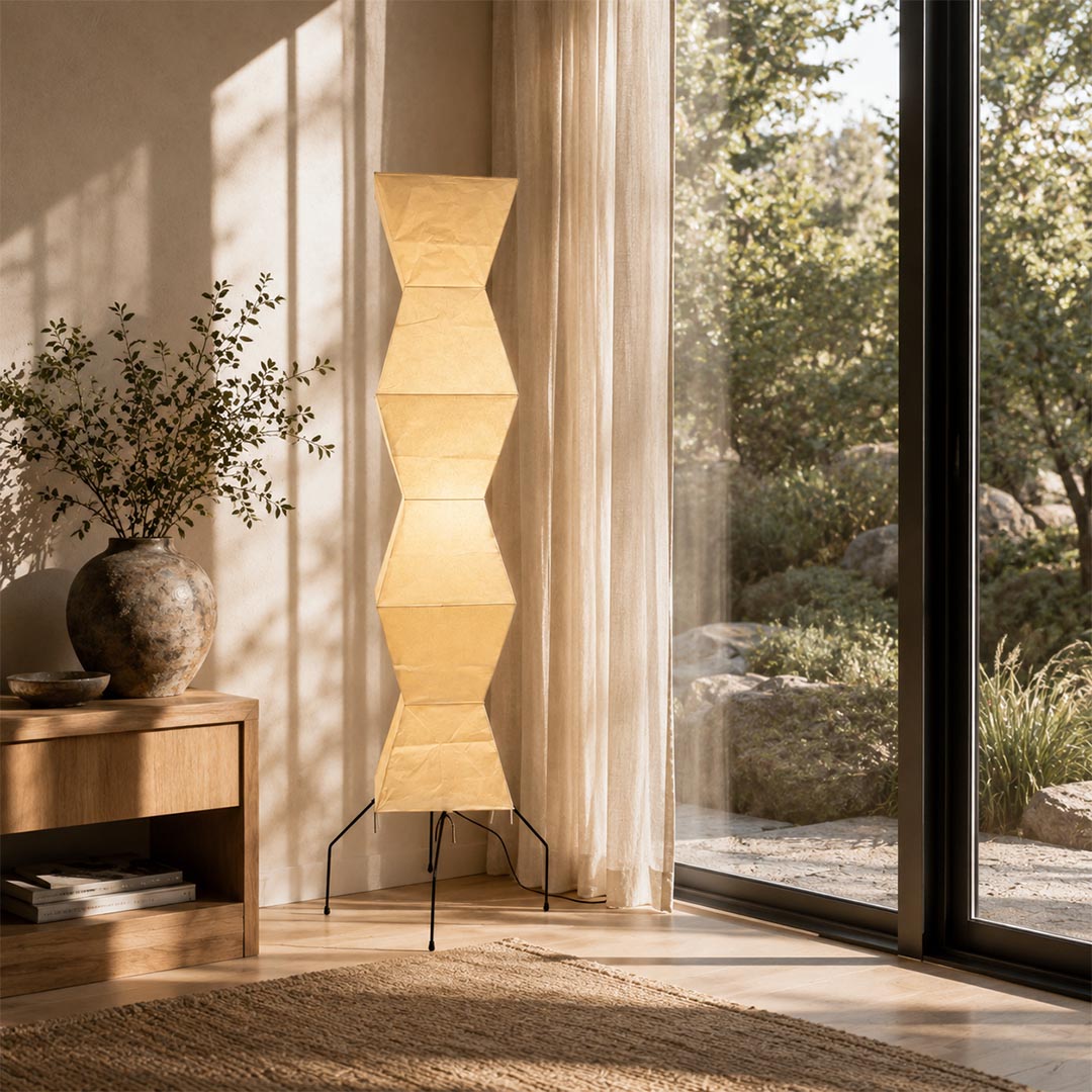 Akari UF4-L9 Washi Paper Tall Cocoon Floor Lamp | Stuberlighting
