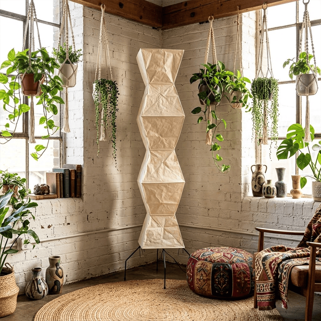 Grand 74-inch Akari UF4-L9 floor lamp with handmade white washi paper shade