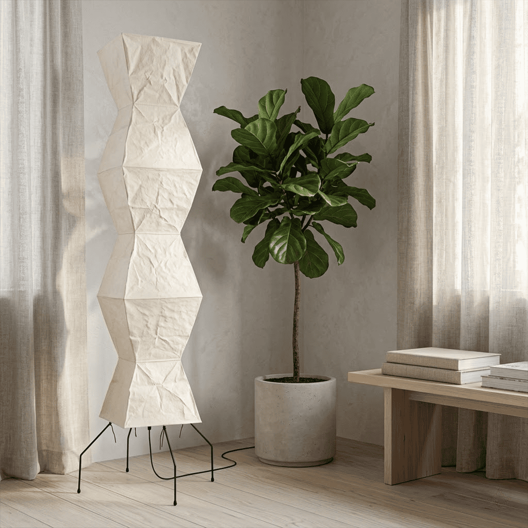 Grand 74-inch Akari UF4-L9 floor lamp with handmade white washi paper shade