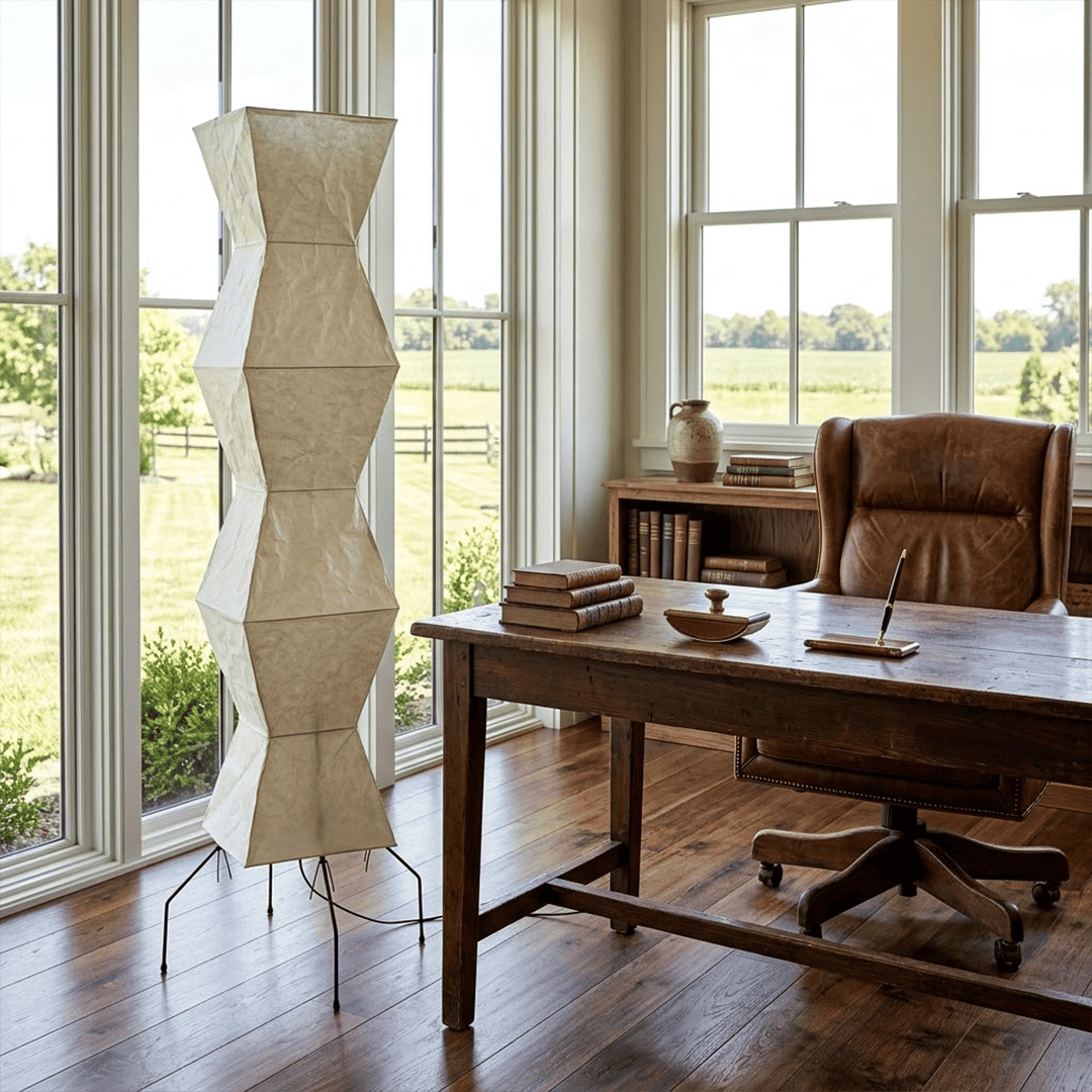 Grand 74-inch Akari UF4-L9 floor lamp with handmade white washi paper shade