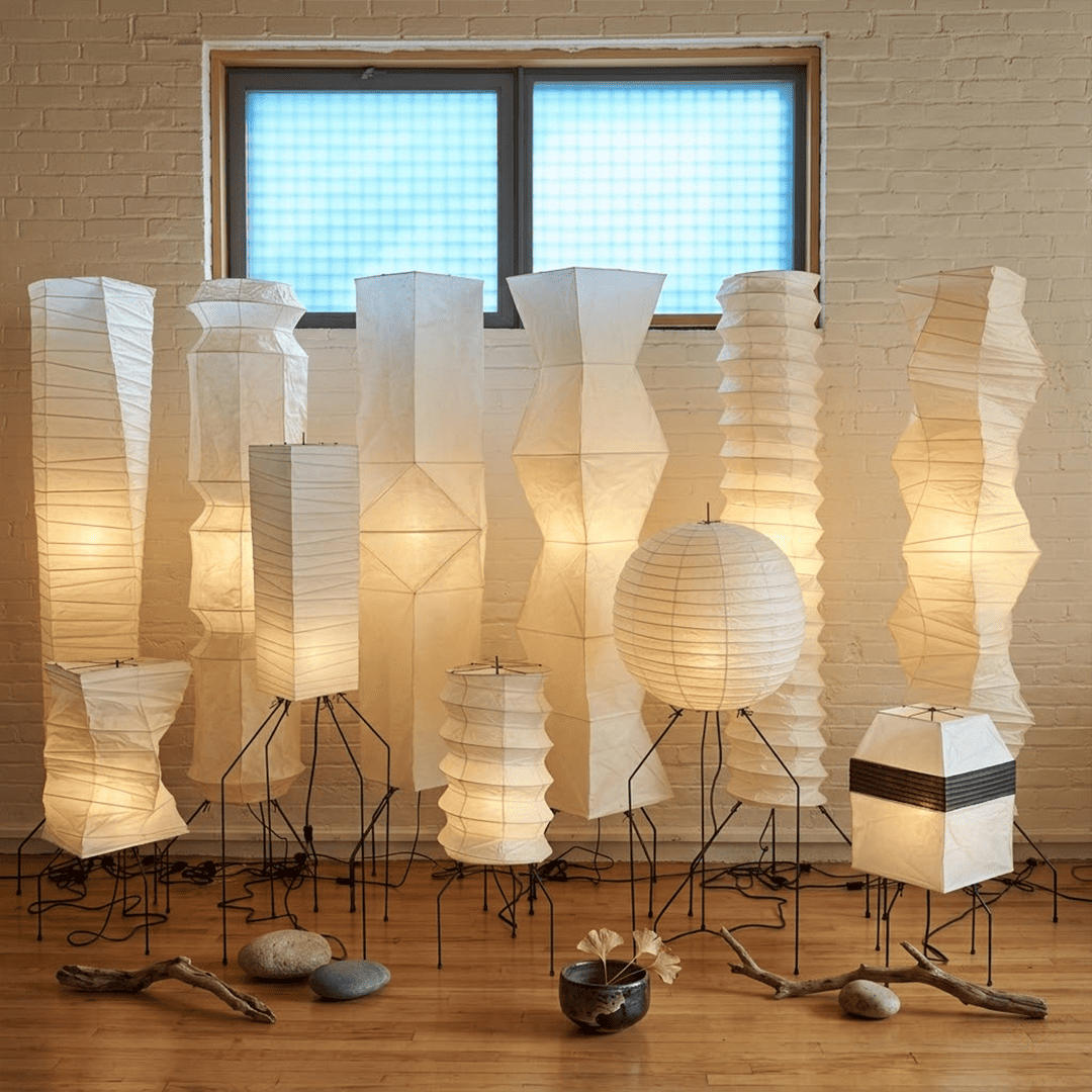 Grand 74-inch Akari UF4-L9 floor lamp with handmade white washi paper shade