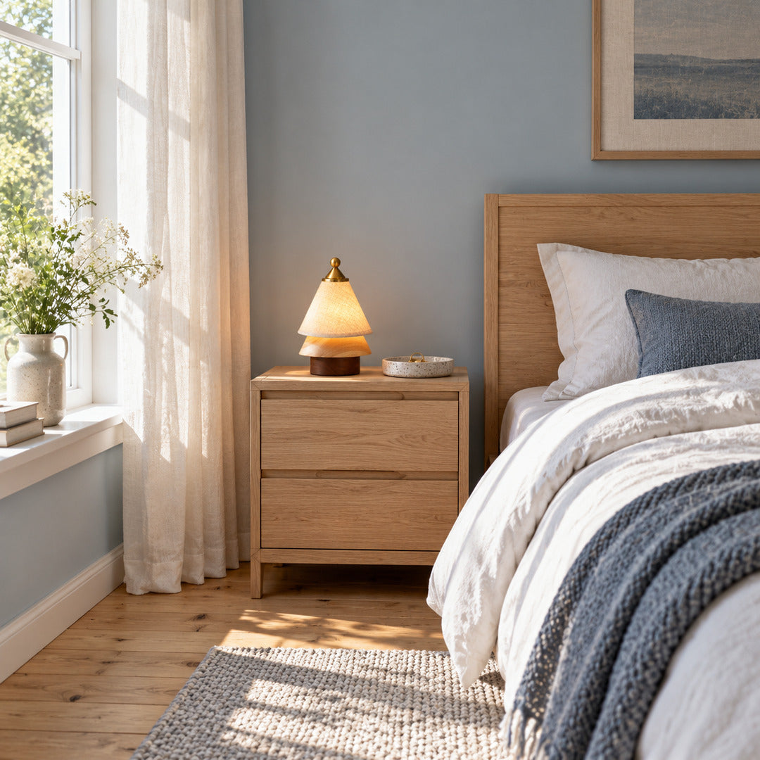 Alberello cordless lamp on a nightstand as a soft bedside light