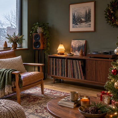 Alberello Christmas tree lamp on a coffee table in a warm living room