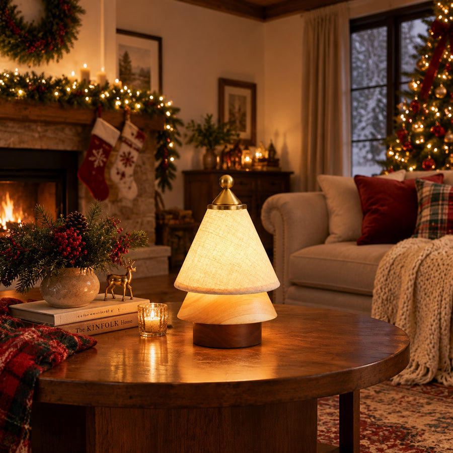 Alberello cordless lamps glowing along a Christmas dinner table