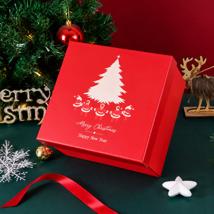 Alberello Christmas tree lamp nestled in a red holiday gift box with a greeting card