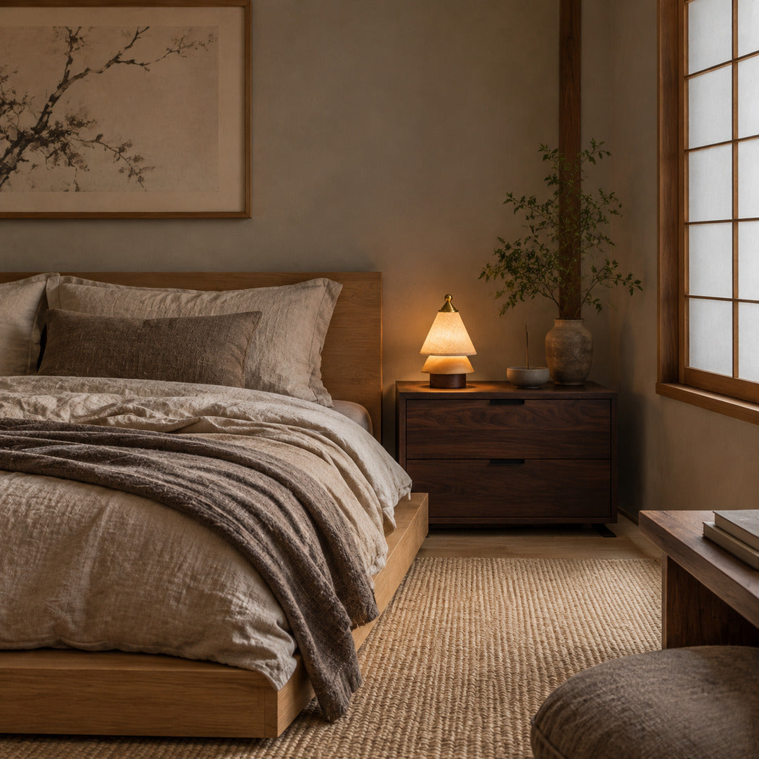 Alberello cordless lamp on a nightstand as a soft bedside light