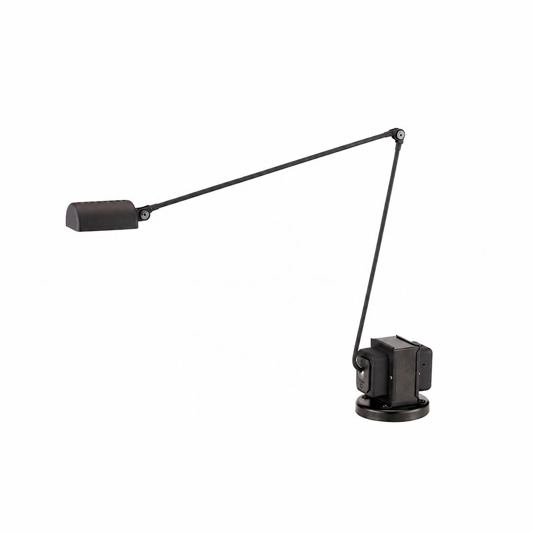 Aldric swing arm table lamp black adjustable arm rotating head slim metal industrial minimalist white background front view