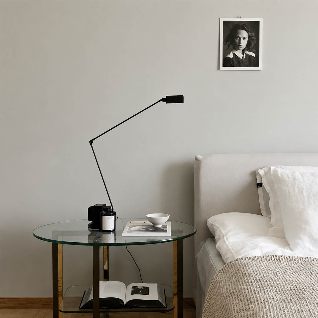 Aldric swing arm table lamp bedroom nightstand bedside reading adjustable arm metal modern American home lifestyle interior styled