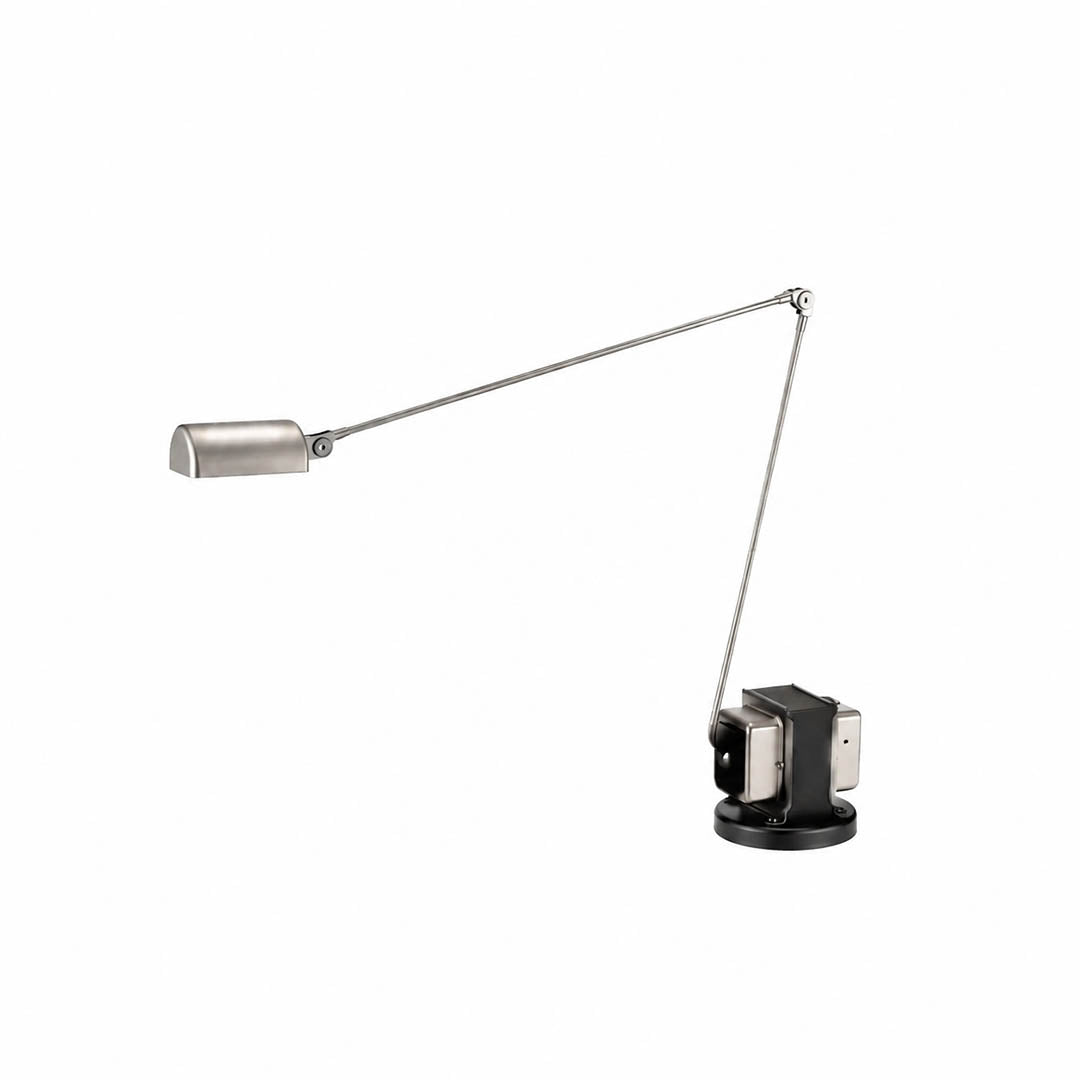 Aldric swing arm table lamp nickel silver adjustable arm rotating head slim metal modern white background front view