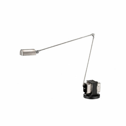 Aldric swing arm table lamp nickel silver adjustable arm rotating head slim metal modern white background front view