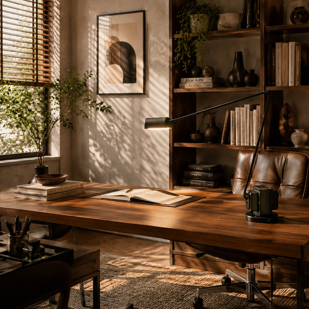 Aldric swing arm table lamp study reading nook adjustable arm metal industrial warm American home lifestyle interior