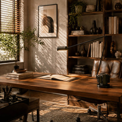 Aldric swing arm table lamp study reading nook adjustable arm metal industrial warm American home lifestyle interior