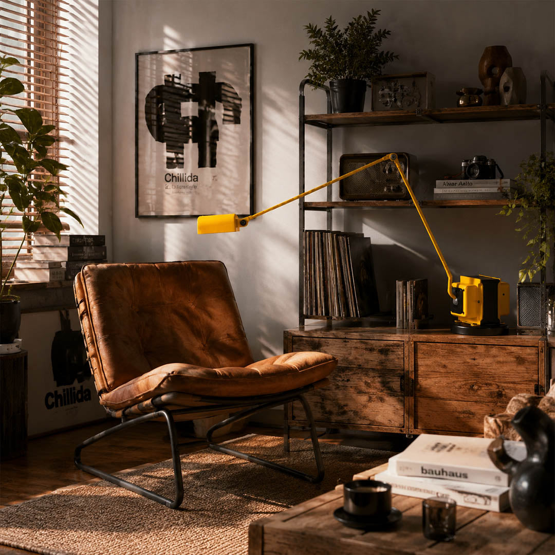Aldric swing arm table lamp study reading nook adjustable arm metal industrial warm American home lifestyle interior