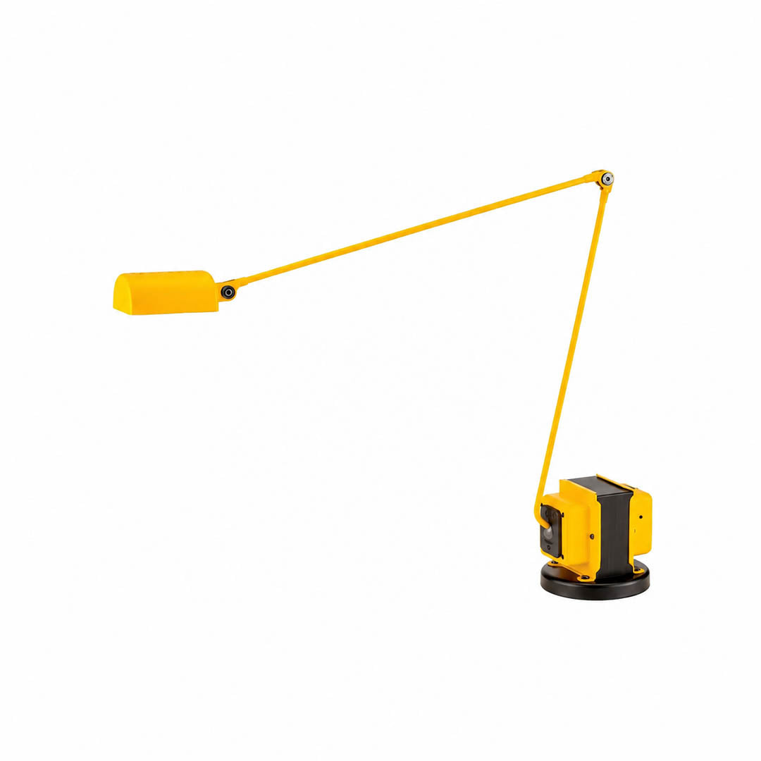 Aldric swing arm table lamp yellow adjustable arm rotating head slim metal colorful modern white background front view
