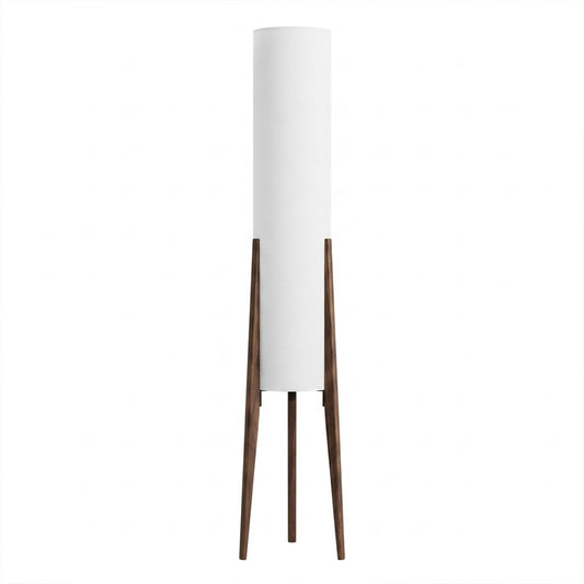 Alto walnut tripod floor lamp beside armchair living room warm light mid century modern interior