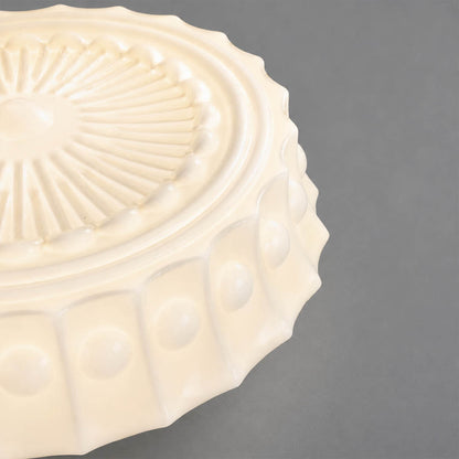 Amalfi round pendant light embossed lace floral art deco pattern milk glass dome detail close up texture craftsmanship