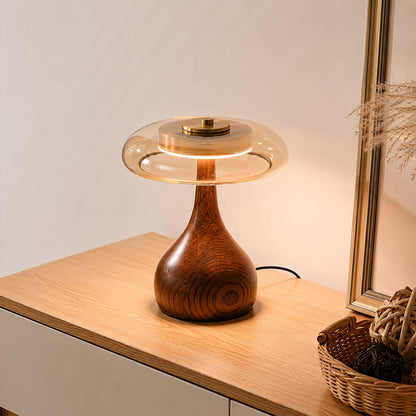 Ambra table lamp short 9.8 inch modern entryway foyer console table welcome walnut wood amber glass Japandi organic modern warm golden ambient elegant sophisticated lifestyle interior American home