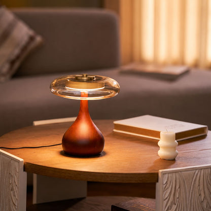 Ambra table lamp tall 12.6 inch modern living room reading corner armchair side table walnut wood amber glass Japandi organic modern warm golden ambient intimate cozy focused lifestyle interior American home