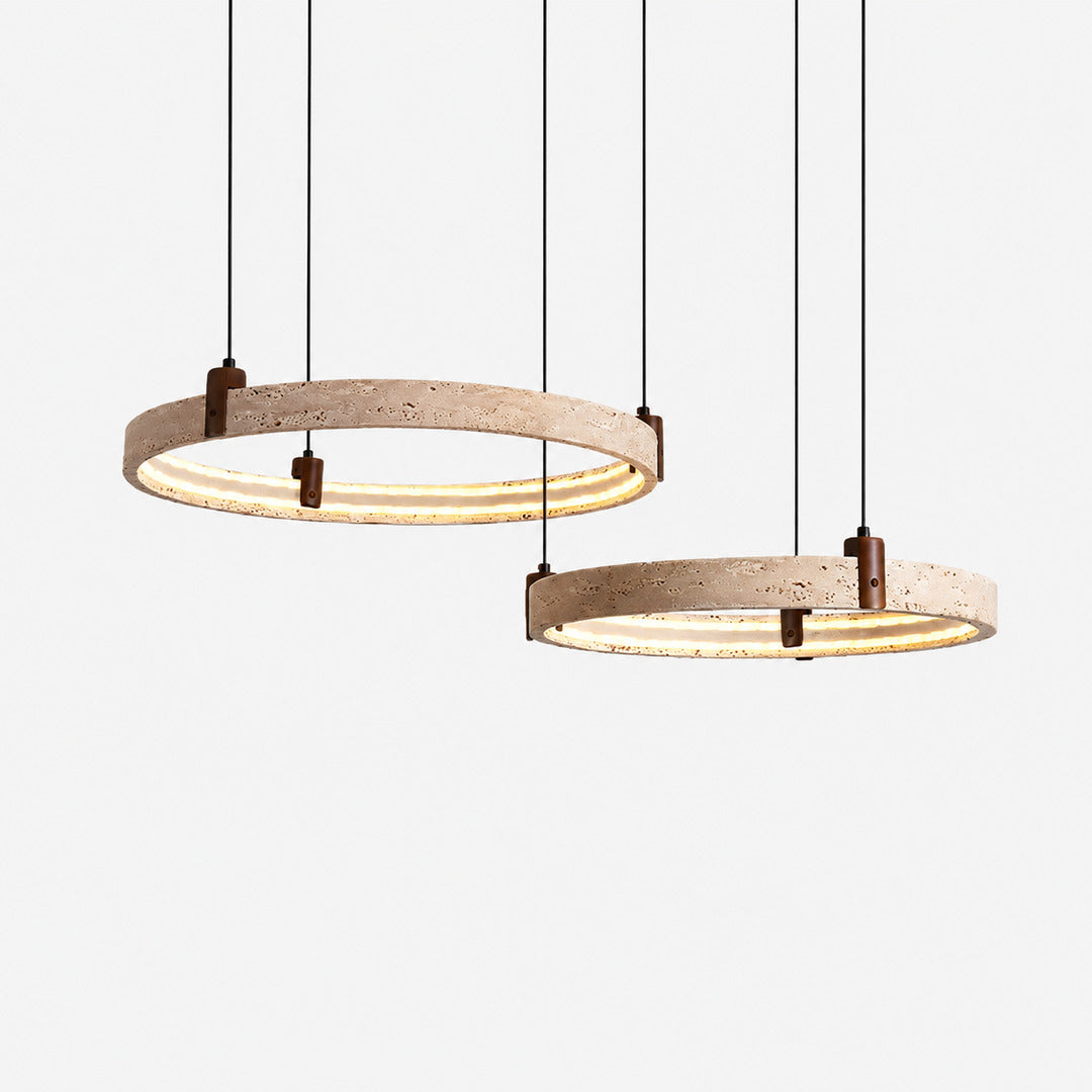 Anelli travertine chandelier two ring size 15.4 21.7 inch travertine stone concentric small scale reference