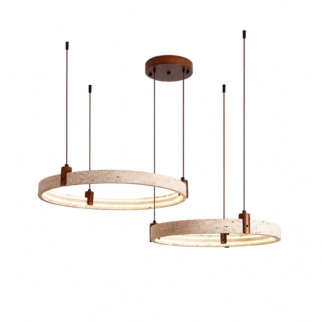 Anelli travertine chandelier two ring size 19.3 25.6 inch travertine stone concentric large scale reference