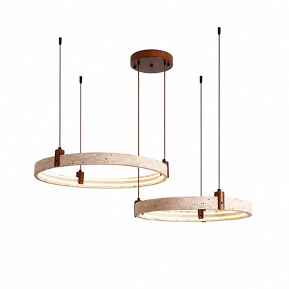 Anelli travertine chandelier two ring size 19.3 25.6 inch travertine stone concentric large scale reference