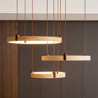 Anelli travertine chandelier tall H59 inch full drop suspended multi ring silhouette scale detail