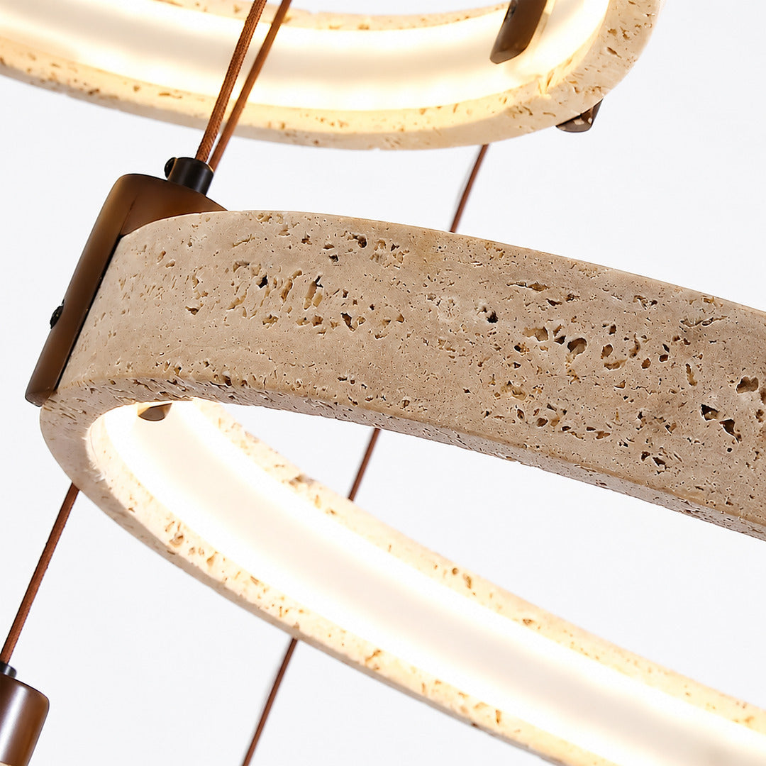 Anelli travertine chandelier yellow travertine natural stone veining porous texture ring detail close up unique
