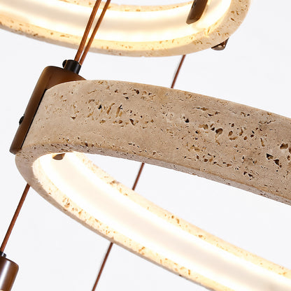 Anelli travertine chandelier yellow travertine natural stone veining porous texture ring detail close up unique