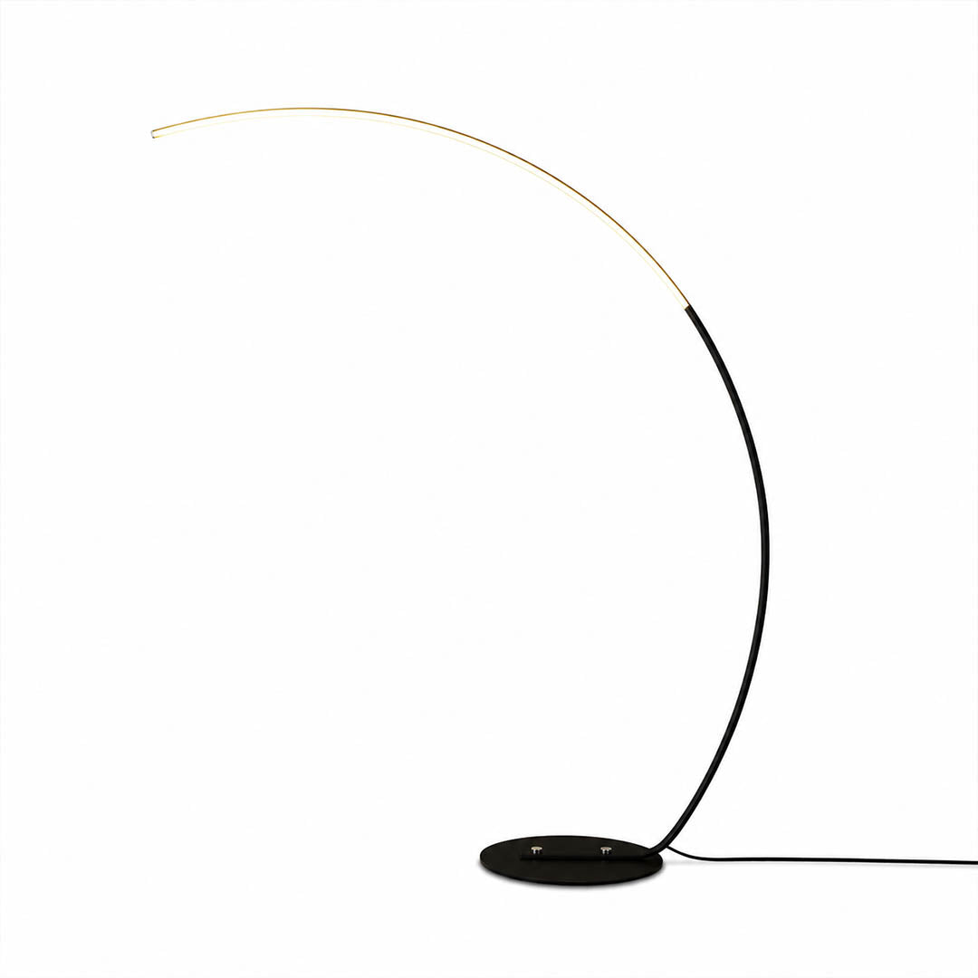 Arco floor lamp modern arc curved overhead reach 47.2 inch wide 66.9 inch tall black metal frame acrylic white shade integrated LED minimalist Italian mid century statement sofa living room white background