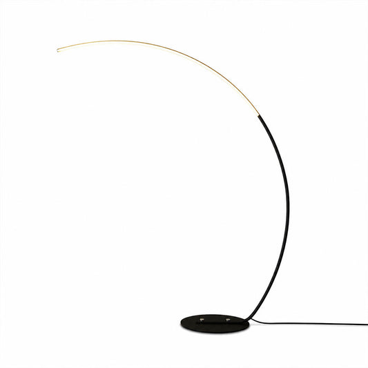 Arco floor lamp modern arc curved overhead reach 47.2 inch wide 66.9 inch tall black metal frame acrylic white shade integrated LED minimalist Italian mid century statement sofa living room white background