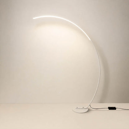 Arco floor lamp modern arc curved overhead reach 47.2 inch wide 66.9 inch tall white metal frame acrylic shade integrated LED minimalist Italian mid century statement sofa living room white background