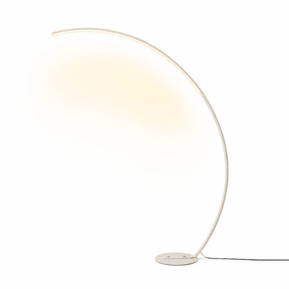 Arco floor lamp modern arc curved overhead reach 47.2 inch wide 66.9 inch tall white metal frame acrylic shade integrated LED minimalist Italian mid century statement sofa living room white background
