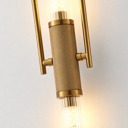 Close-up of the long arched arm of the Arco glass wall sconce curving down to the glass shade