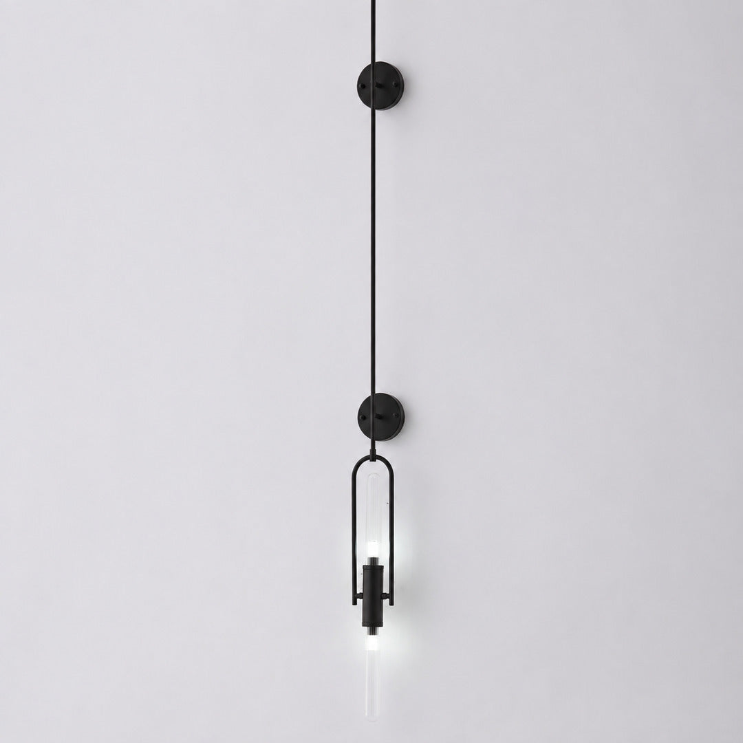Long 59.1-inch black Arco glass wall sconce as a bold statement on a feature wall
