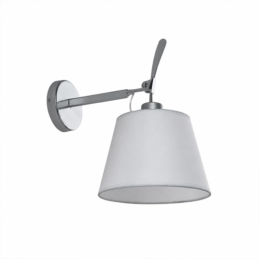 Ardsley swing arm wall sconce polished chrome metal fabric shade industrial adjustable bedside reading white background front view