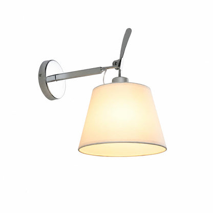 Ardsley swing arm wall sconce illuminated warm fabric shade diffused glow industrial bedside reading cozy white background front view