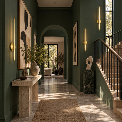 Asse rechargeable wall sconce lighting a hallway wall with even warm light